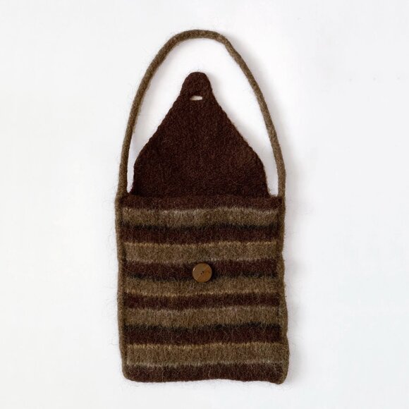 Vintage Wooly Fuzzy Bag Purse Striped Brown Cottagecore Whimsytwee Twee Fairy - Picture 3 of 12